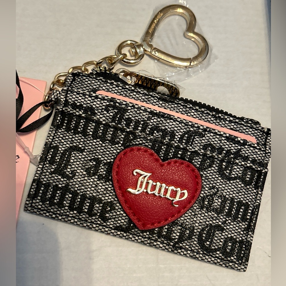 Juicy Couture Love Actually Card Case  Red Heart On Black Beige  Gold Keys